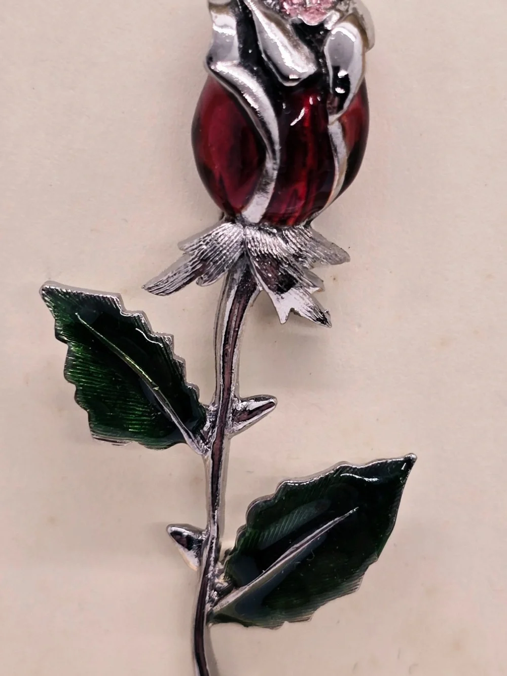 Liz Claiborne Red and Green Rose Stem Brooch
